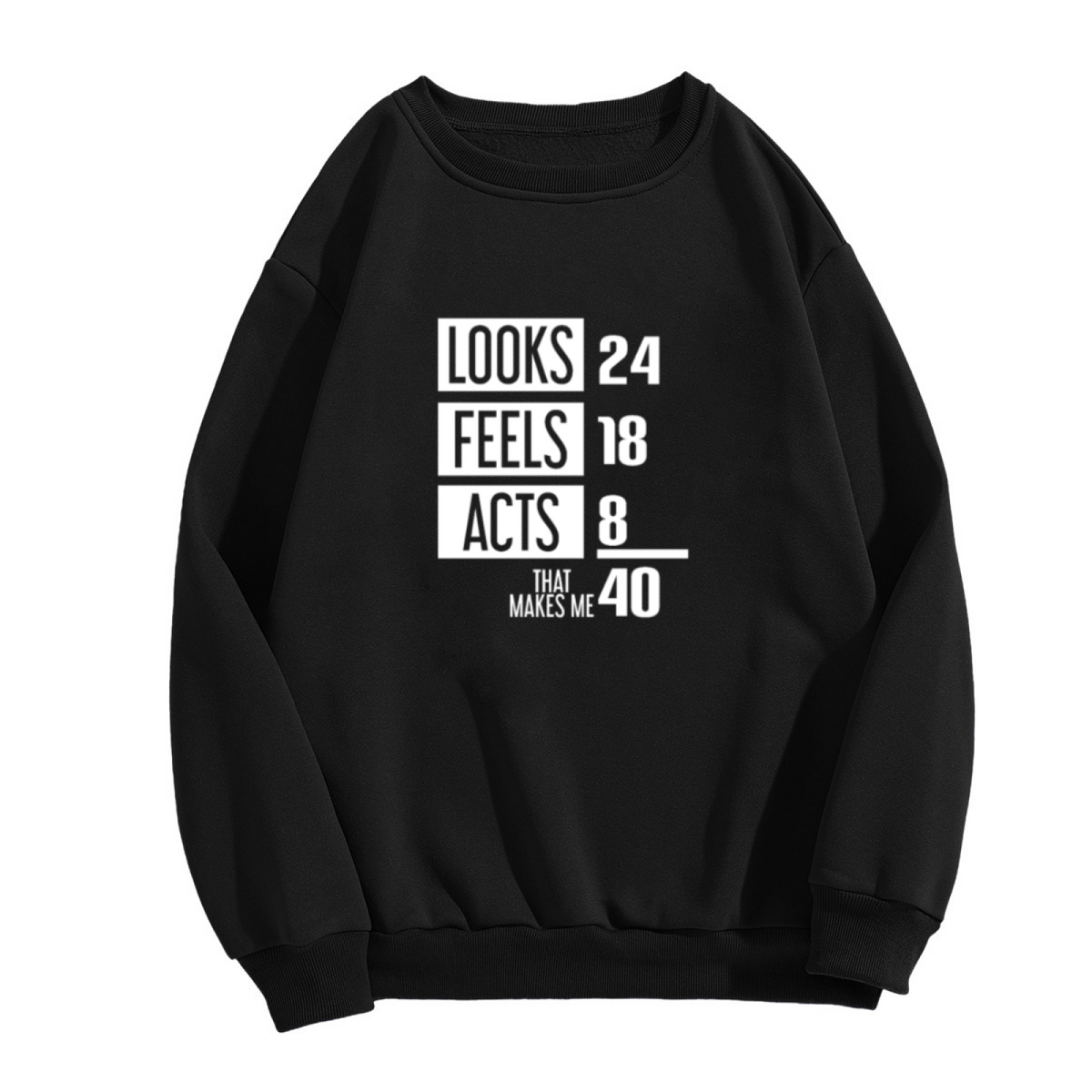 Looks 24 Feels 18 Acts 8 That Makes Me 40 Funny Age Joke Crewneck Sweatshirt