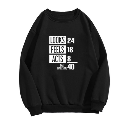 Looks 24 Feels 18 Acts 8 That Makes Me 40 Funny Age Joke Crewneck Sweatshirt