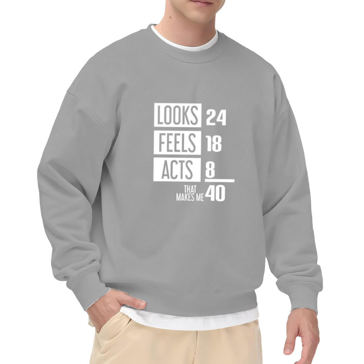 Looks 24 Feels 18 Acts 8 That Makes Me 40 Funny Age Joke Crewneck Sweatshirt
