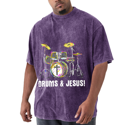 Drums & Jesus Colorful Christian Drummer Vintage T-Shirt