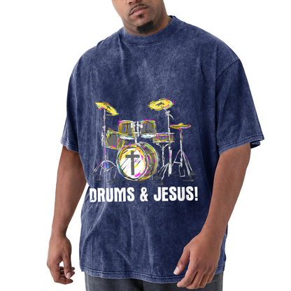 Drums & Jesus Colorful Christian Drummer Vintage T-Shirt
