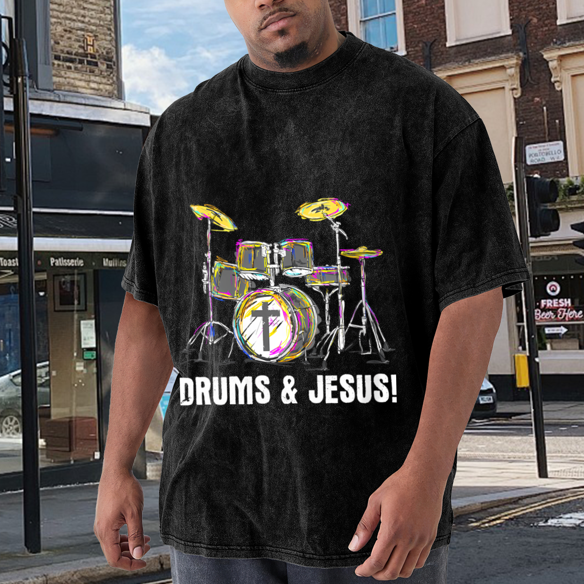 Drums & Jesus Colorful Christian Drummer Vintage T-Shirt