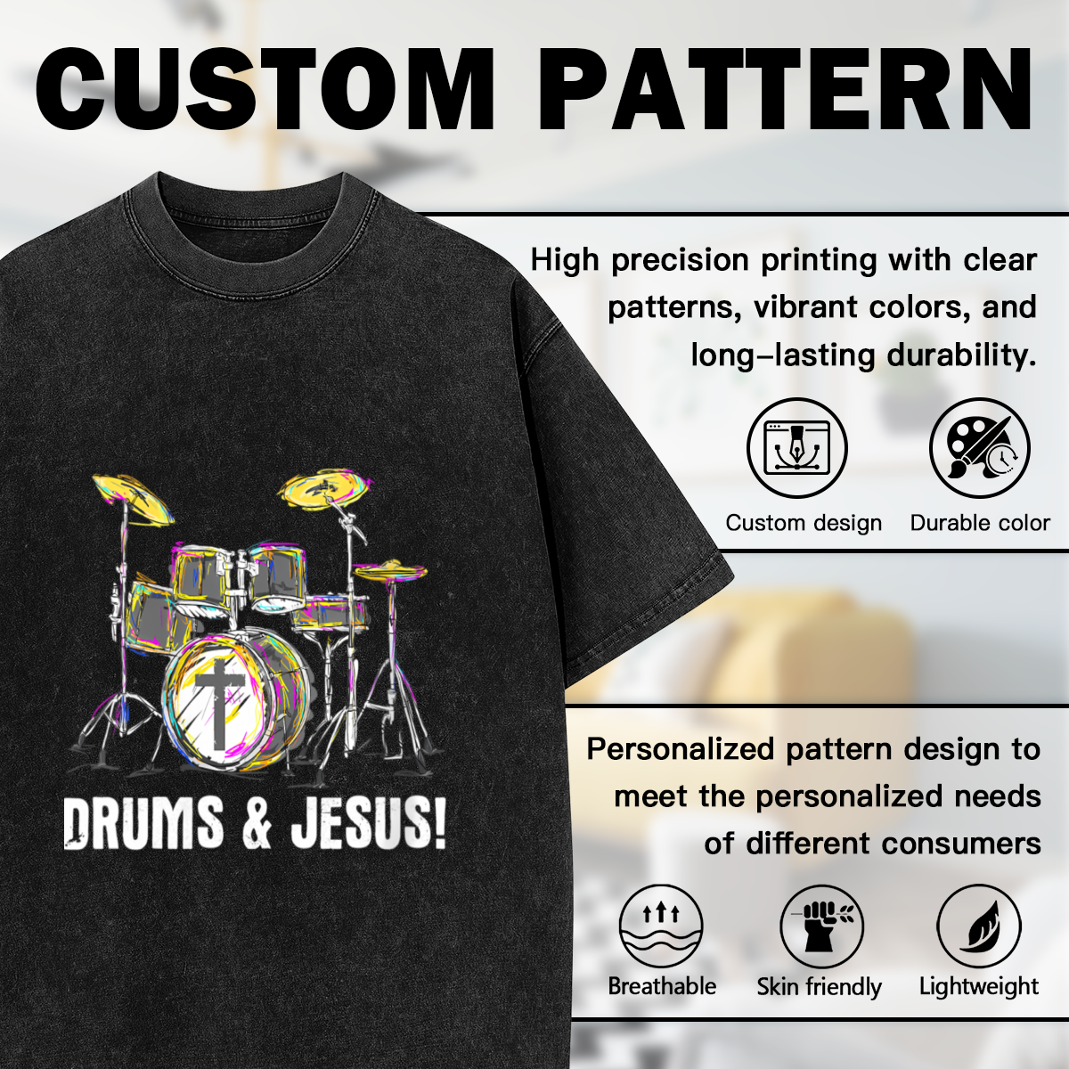 Drums & Jesus Colorful Christian Drummer Vintage T-Shirt