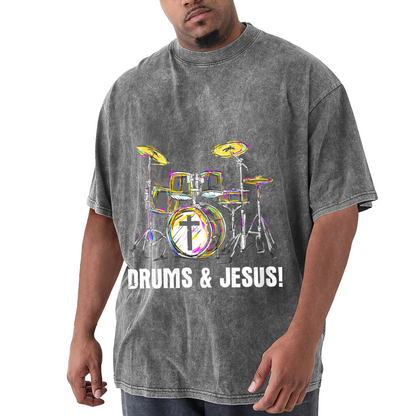 Drums & Jesus Colorful Christian Drummer Vintage T-Shirt