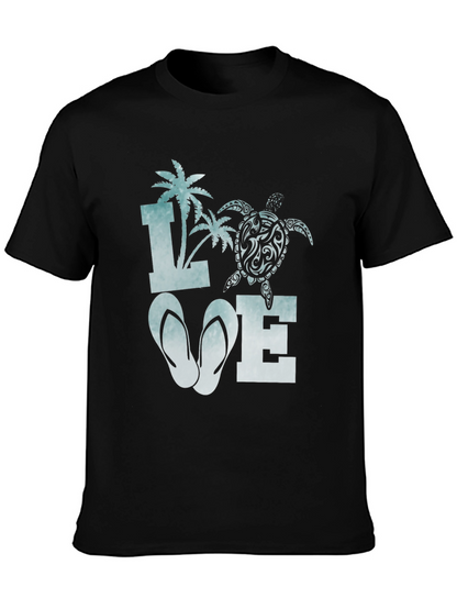 Love Beach T-Shirt: Palm Tree Turtle Flip Flop Design