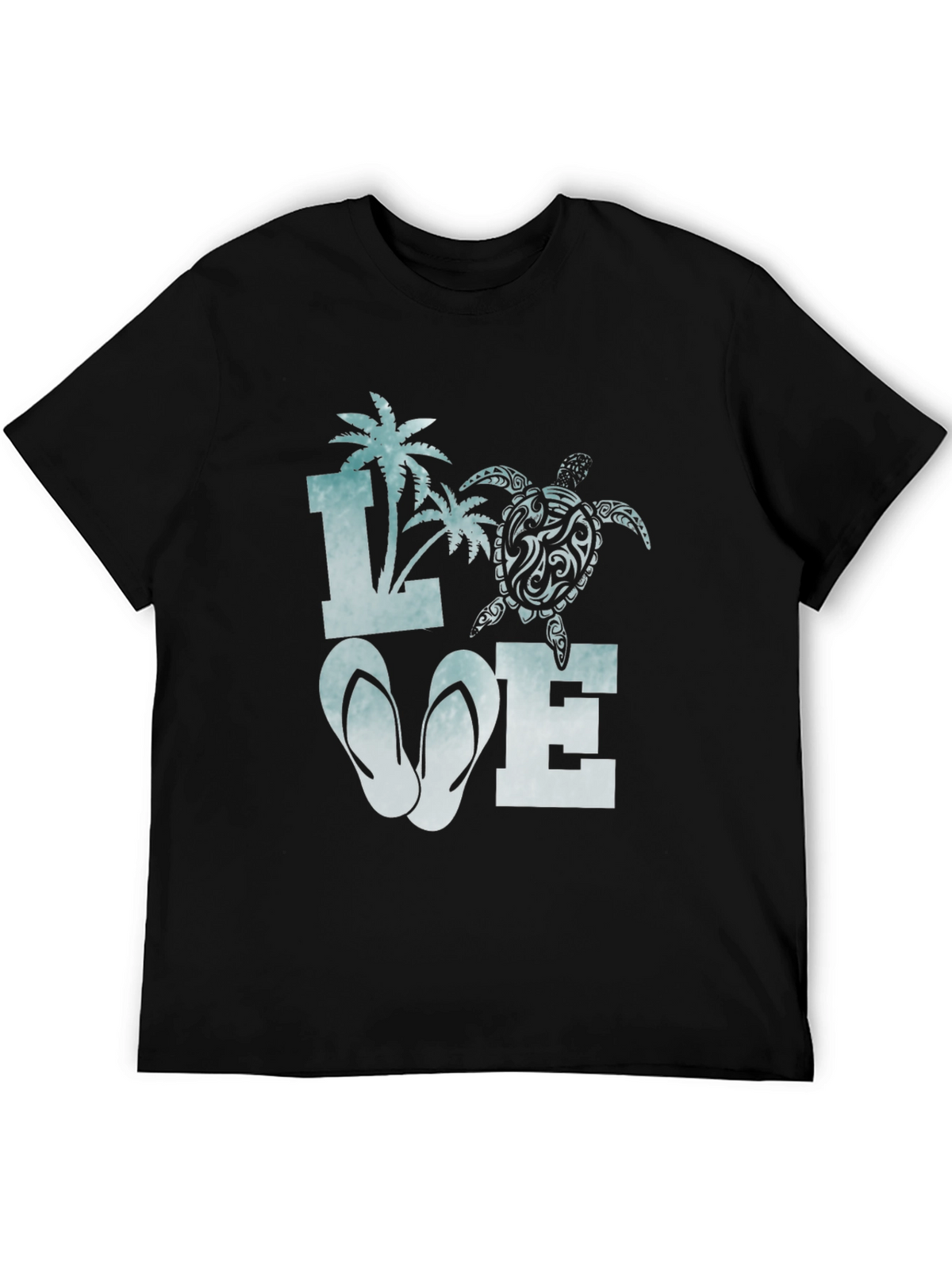 Love Beach T-Shirt: Palm Tree Turtle Flip Flop Design