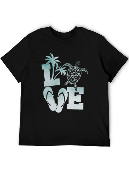 Love Beach T-Shirt: Palm Tree Turtle Flip Flop Design