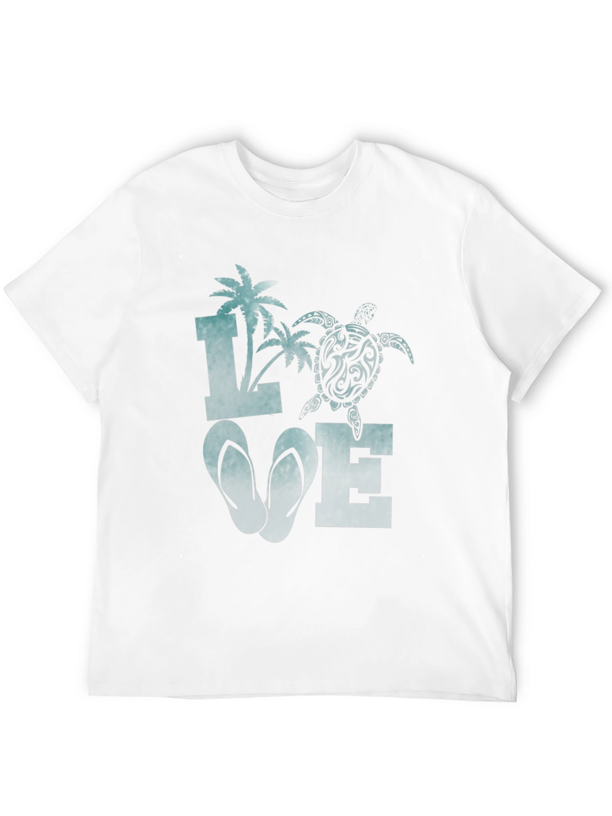 Love Beach T-Shirt: Palm Tree Turtle Flip Flop Design