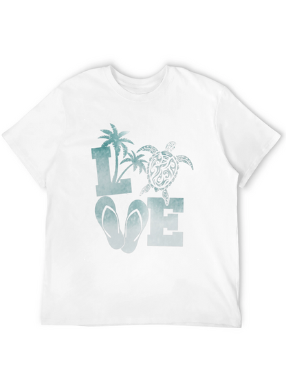 Love Beach T-Shirt: Palm Tree Turtle Flip Flop Design