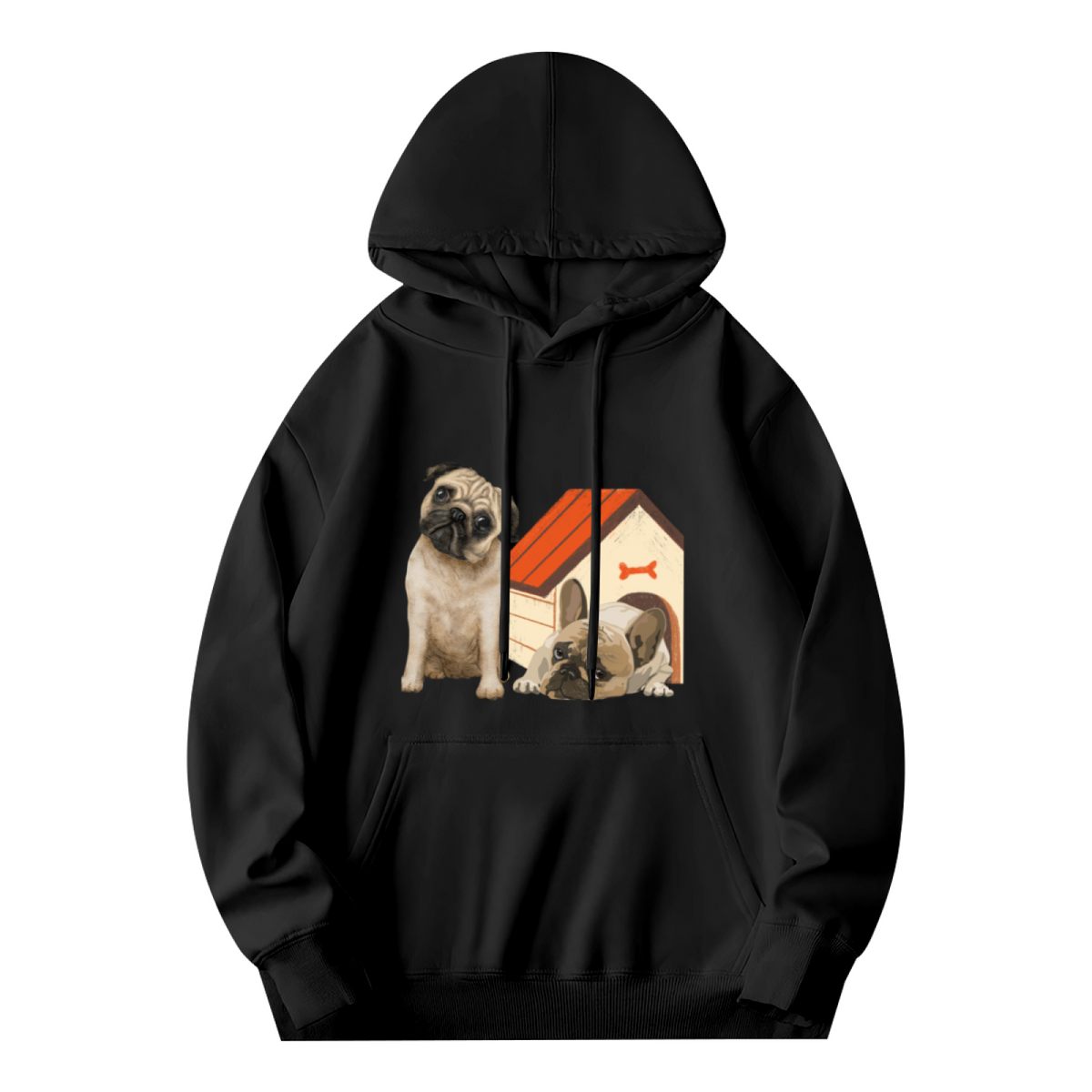 Two Cute Pugs Pet Lover Cozy Black Hoodie, Daily Relax Top
