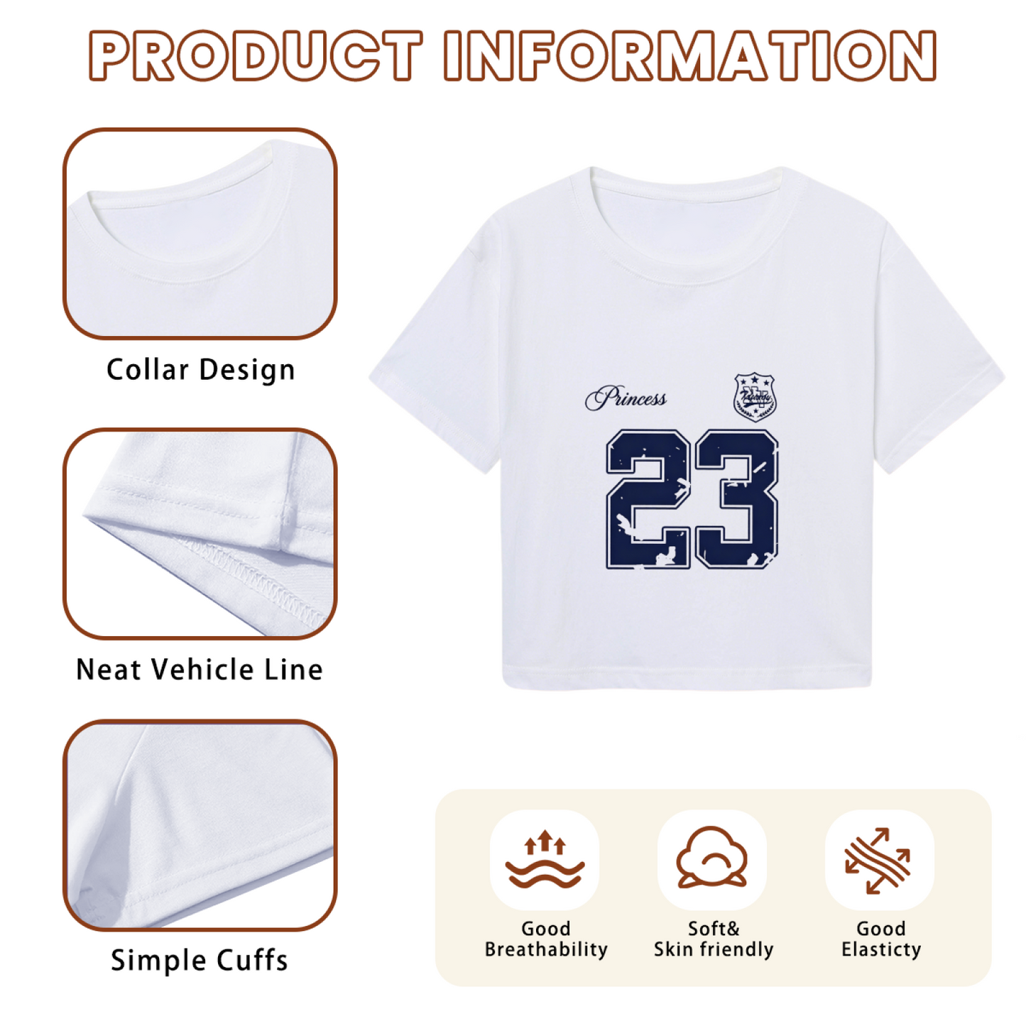 Preppy White Varsity Crop Tee With Distressed Princess Number 23 Graphic