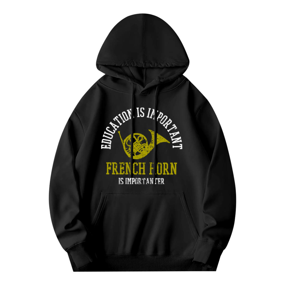 French Horn Music Lover Black Hoodie, Comfortable Band Student Casual Hoodie