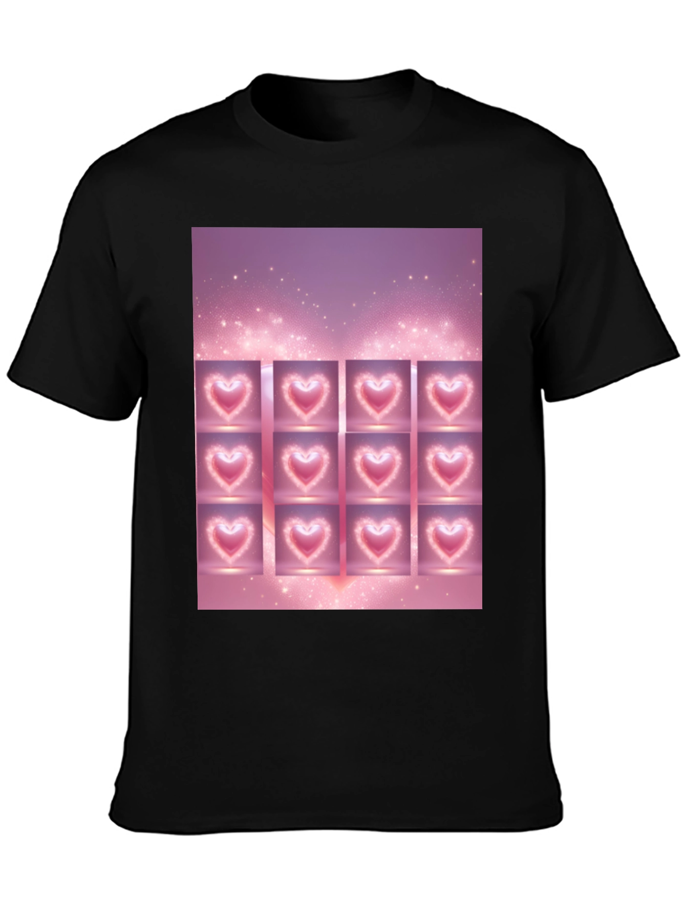 Heart Grid Graphic Tee - Trendy Black T-Shirt
