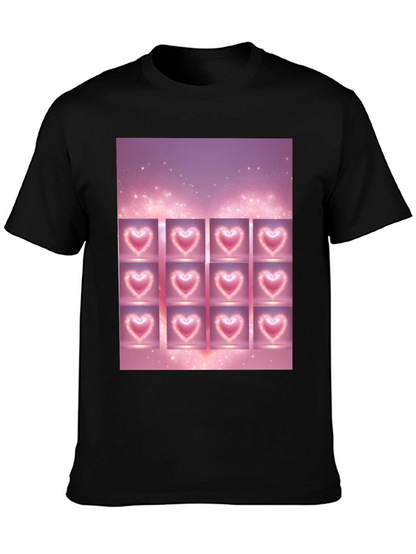 Heart Grid Graphic Tee - Trendy Black T-Shirt