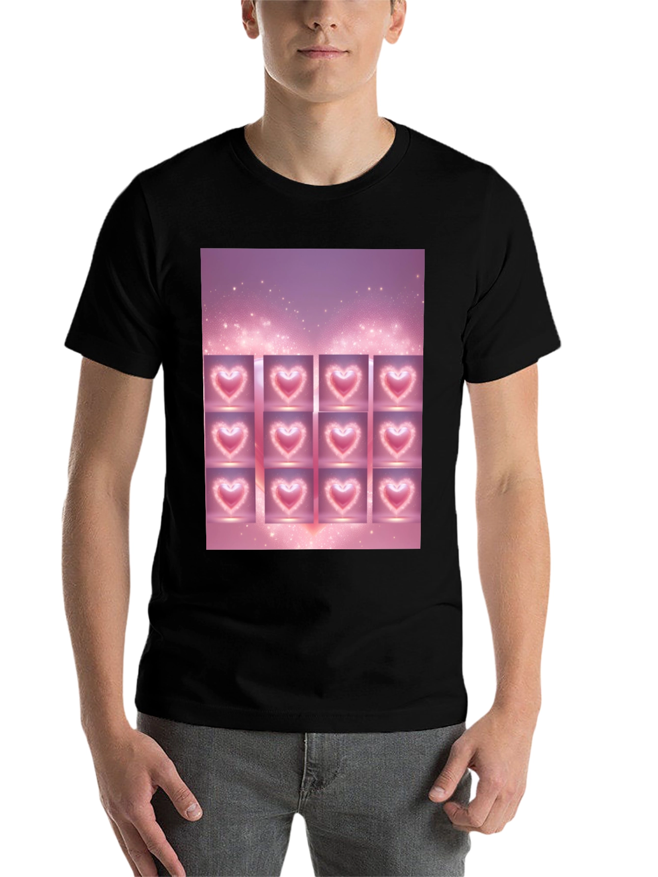 Heart Grid Graphic Tee - Trendy Black T-Shirt