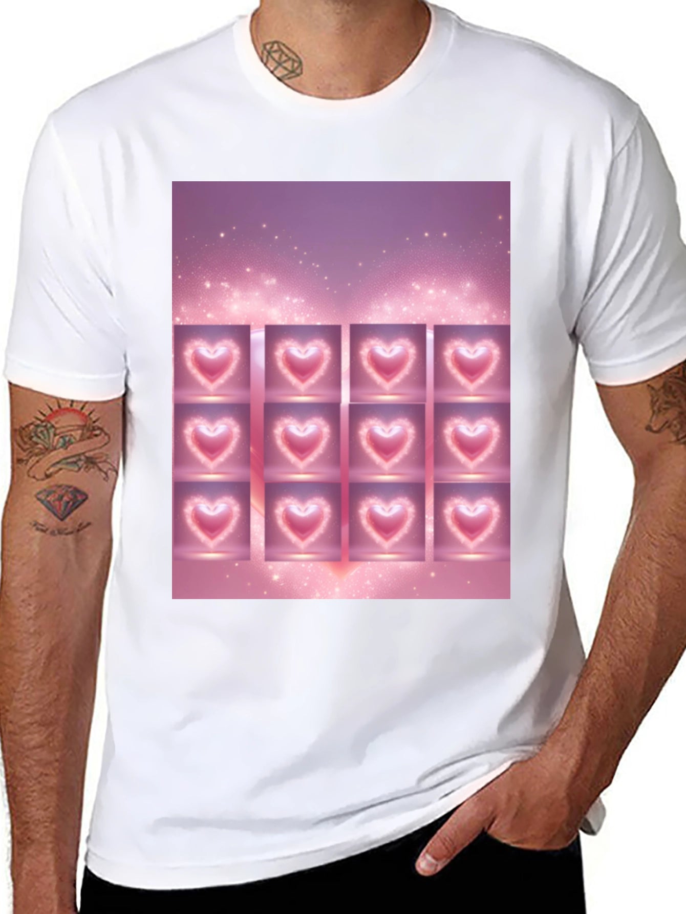 Heart Grid Graphic Tee - Trendy Black T-Shirt