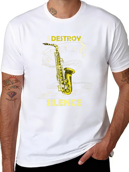 I Destroy Silence Saxophone Black T-Shirt Music Lover