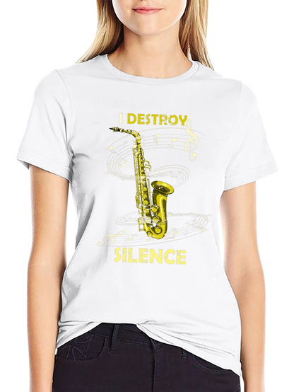 I Destroy Silence Saxophone Black T-Shirt Music Lover