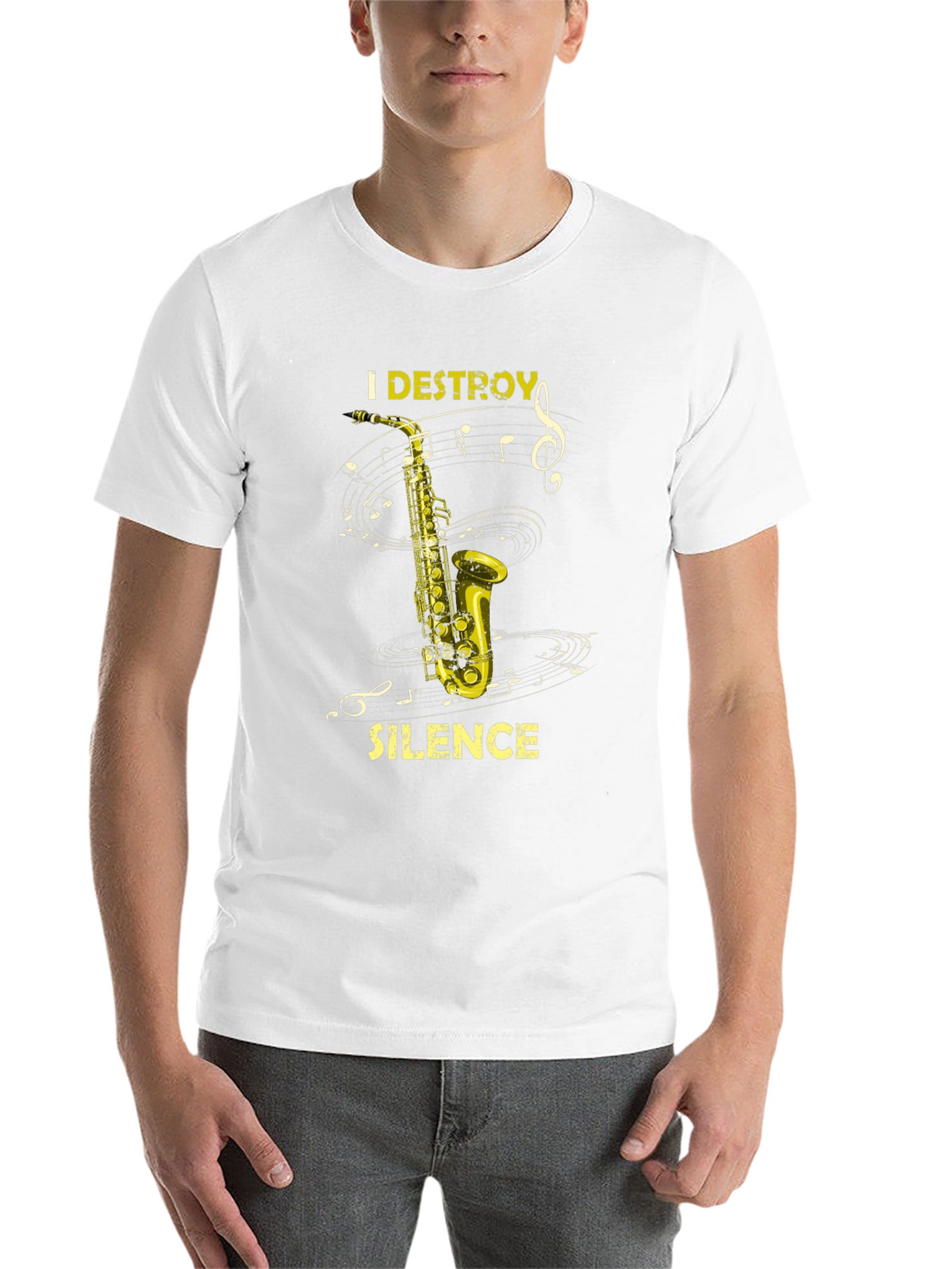 I Destroy Silence Saxophone Black T-Shirt Music Lover