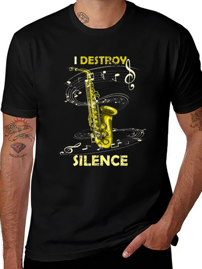 I Destroy Silence Saxophone Black T-Shirt Music Lover