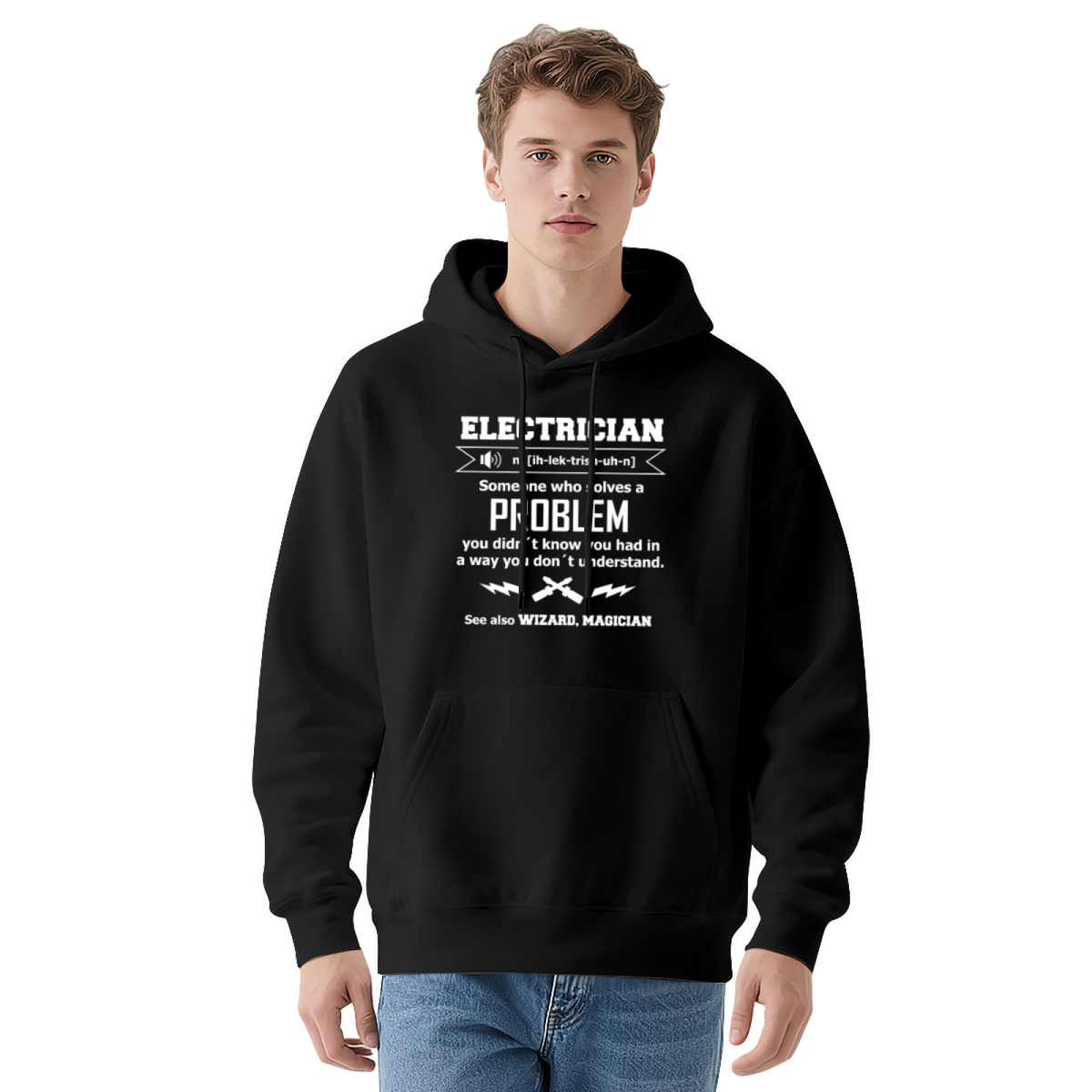 Funny Electrician Wizard Definition Red Hoodie, Soft Tradesman Casual For Men