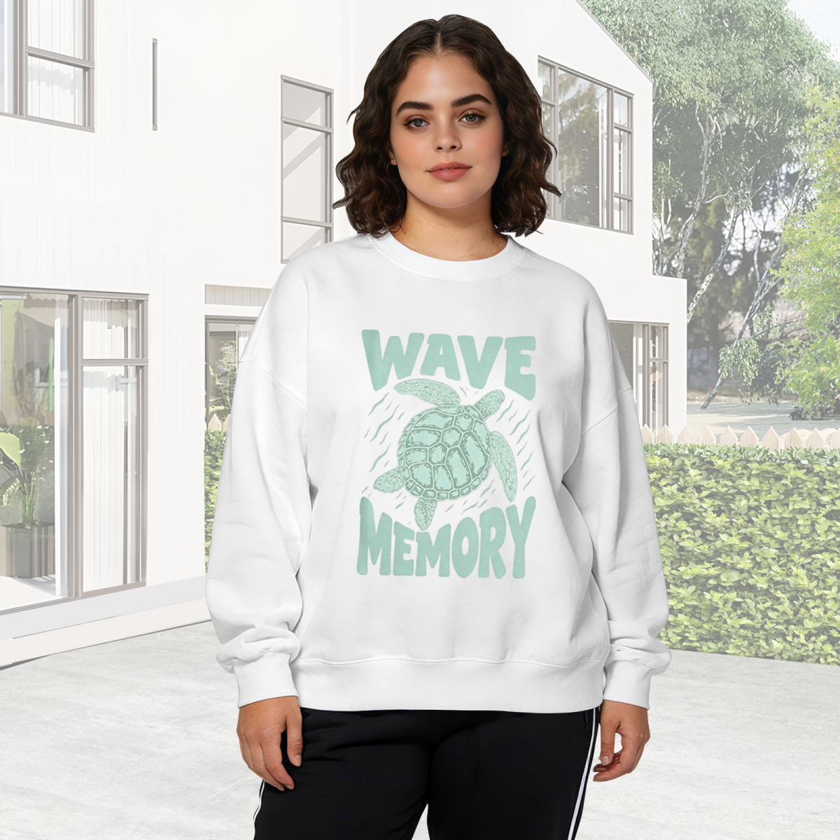 Wave Memory Sea Turtle Ocean?Vibe Graphic Crewneck Sweatshirt