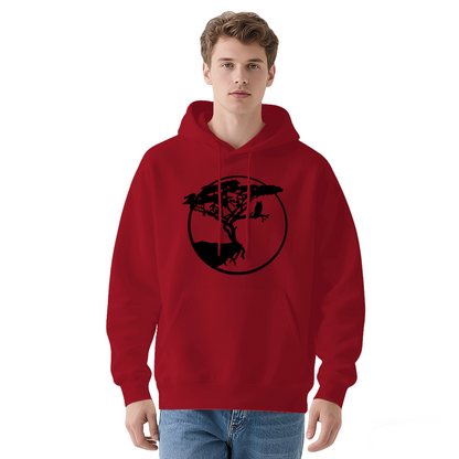 Wild Tree & Owl Circle Silhouette White Hoodie, Relaxed Nature Comfort Hoodie