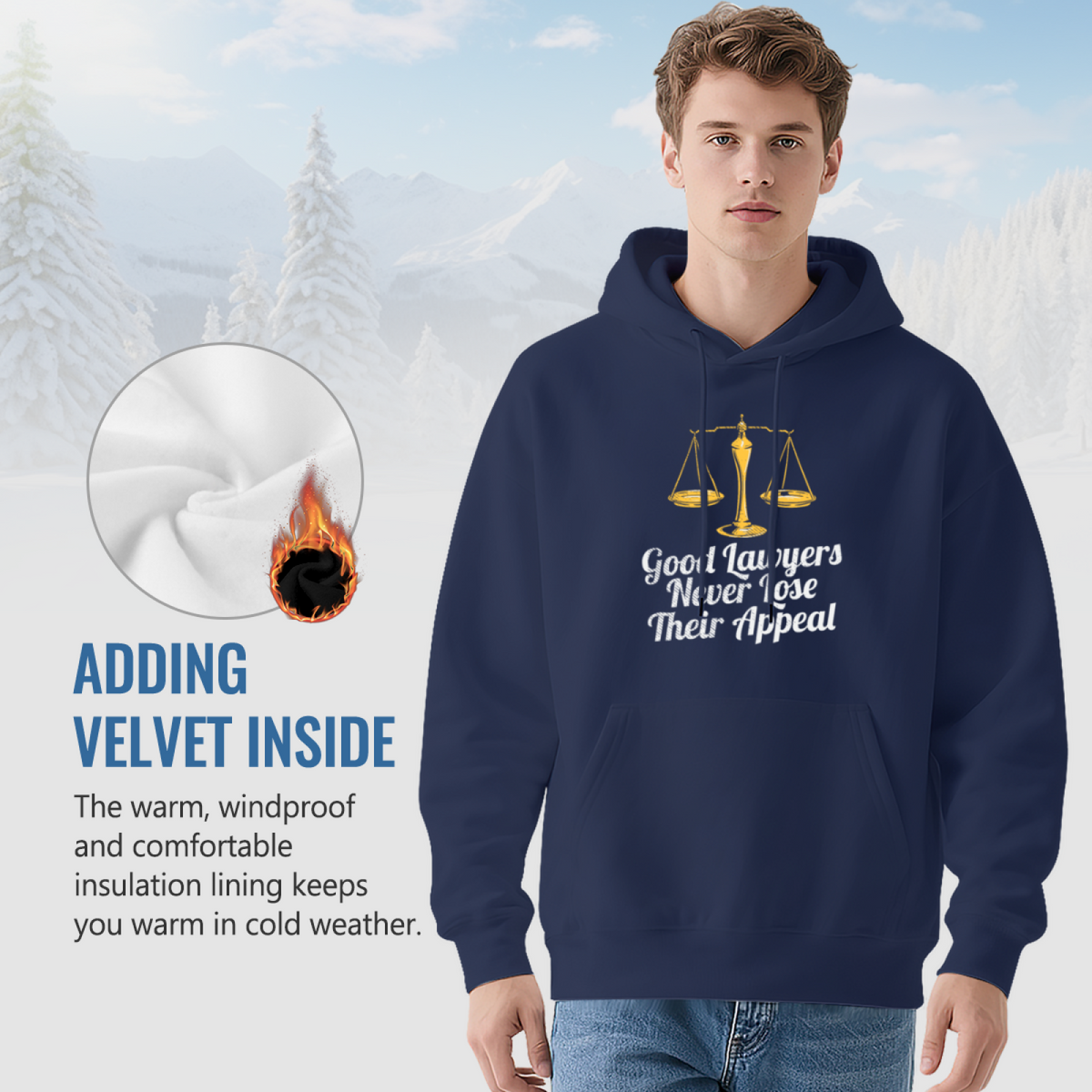 Lawyer Scale Funny Pun Slogan Navy Hoodie, Comfort Professional Casual Pullover