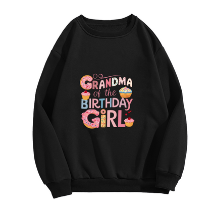 Grandma Of The Birthday Girl Donut Cupcake Black Crewneck Sweatshirt