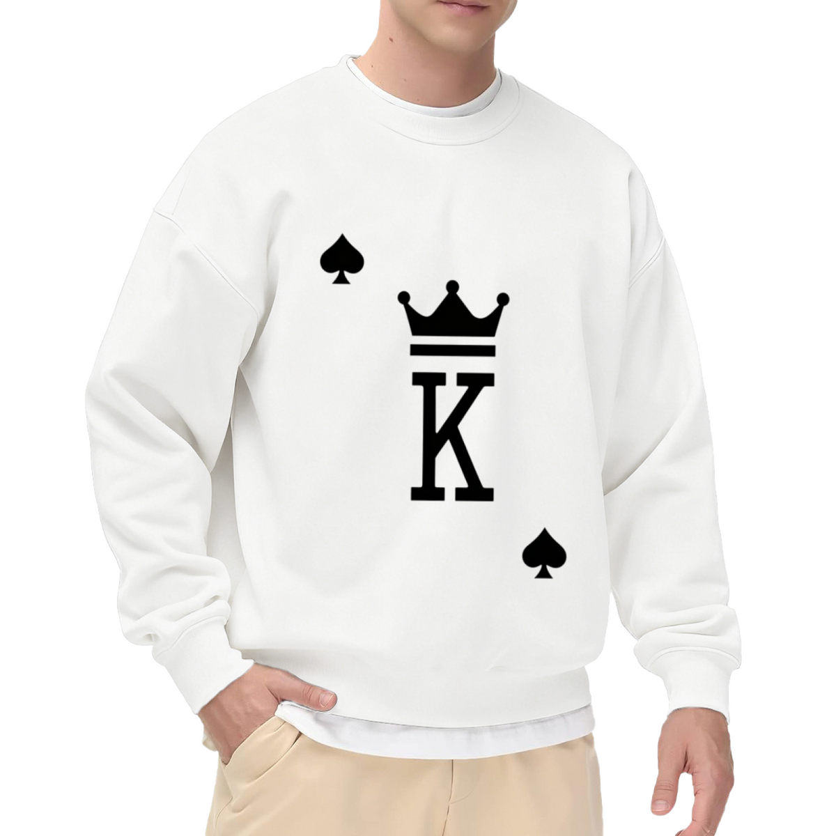 Clean Simple King Of Spades Crown White Crewneck Sweatshirt
