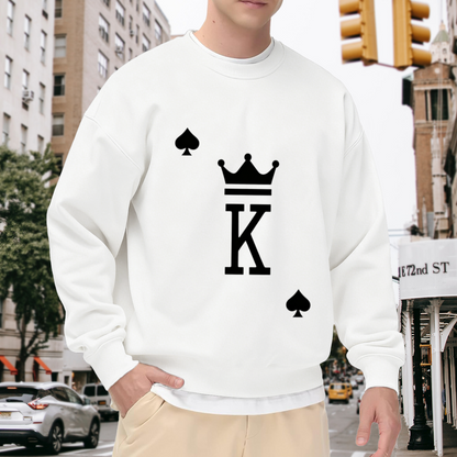 Clean Simple King Of Spades Crown White Crewneck Sweatshirt