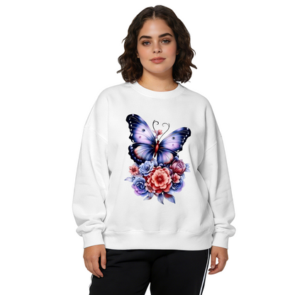 Dreamy Blue?Purple Butterfly Mixed Floral Art Crewneck Sweatshirt