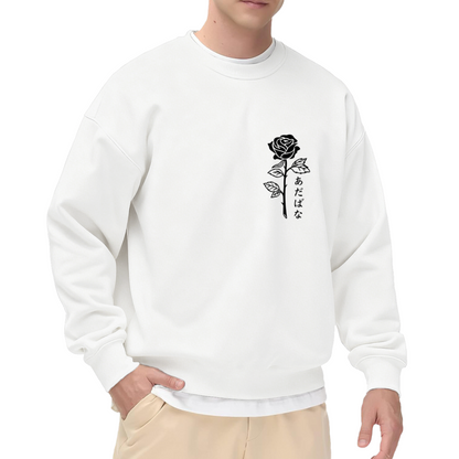 Japanese Black Rose Minimal Chest Crewneck Sweatshirt