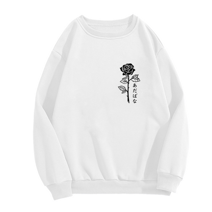 Japanese Black Rose Minimal Chest Crewneck Sweatshirt