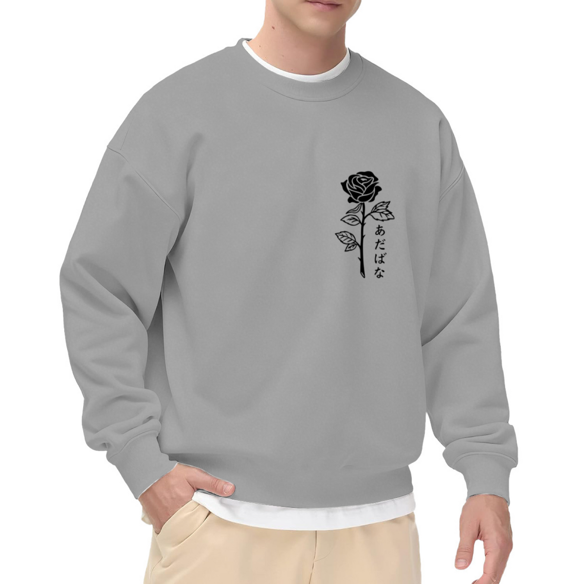 Japanese Black Rose Minimal Chest Crewneck Sweatshirt