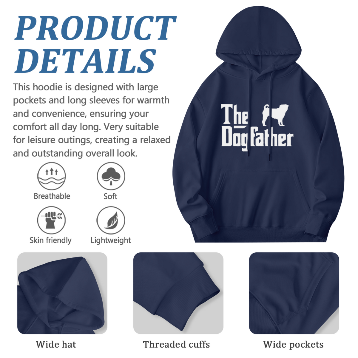 The Dogfather Dog Silhouette Navy Hoodie, Pet Lover Unisex Comfort Sweatshirt