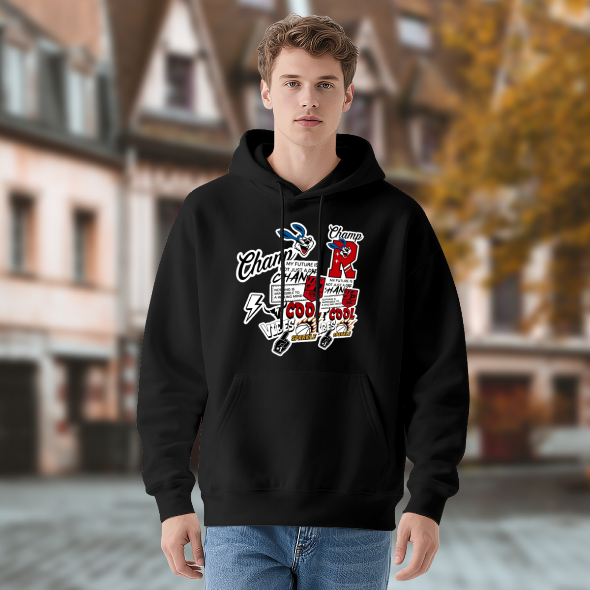 Bold Multi‑Pattern Street Art Graffiti Black Hoodie
