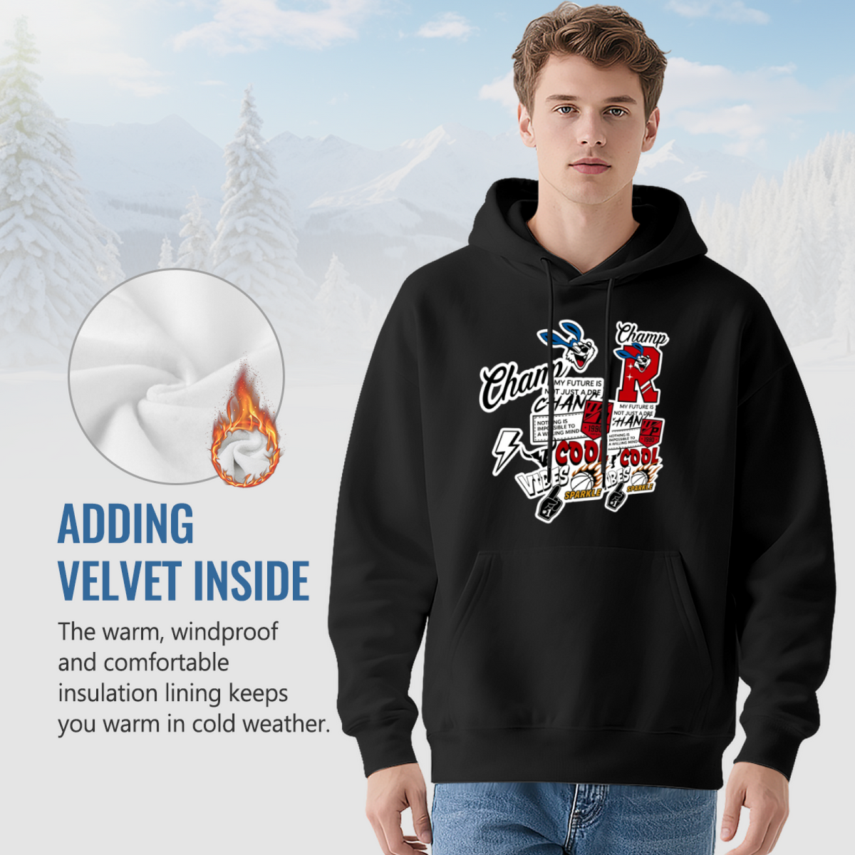 Bold Multi‑Pattern Street Art Graffiti Black Hoodie