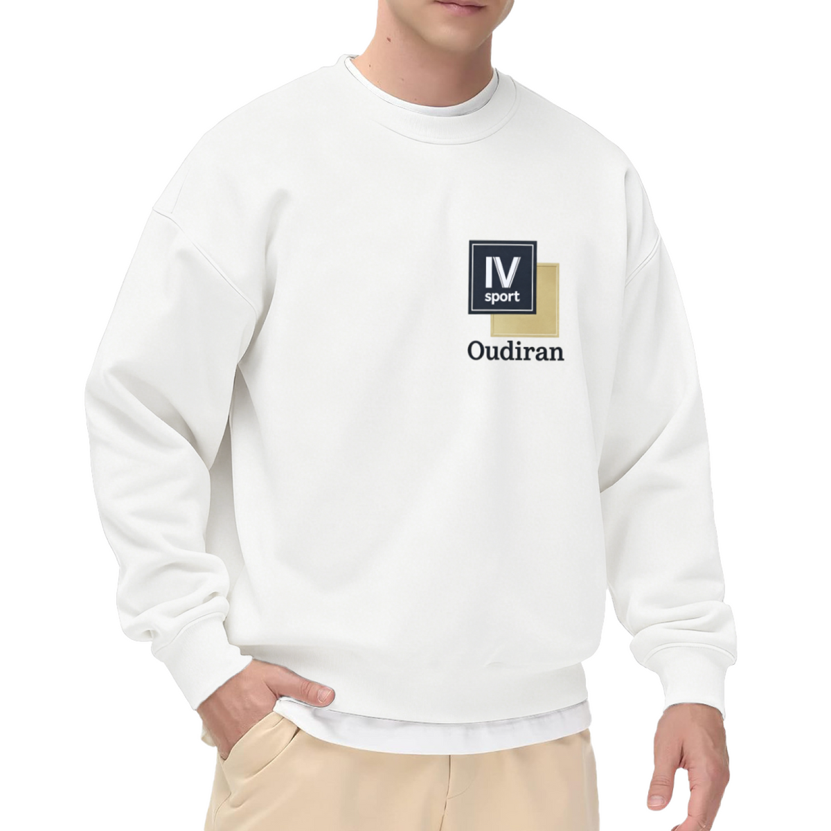 IV Sport Square Logo Minimal White Layered Crewneck Sweatshirt