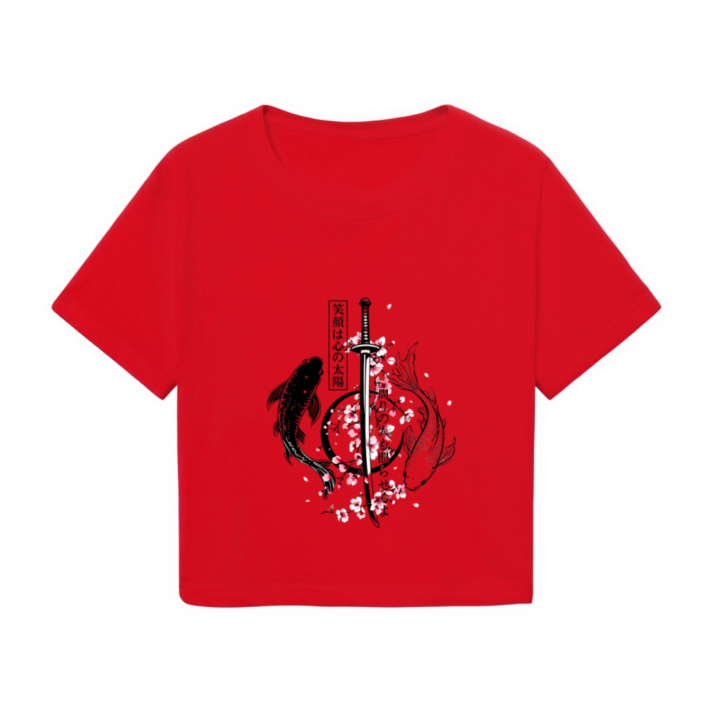 Koi Samurai Sakura Japanese Art Red Crop Tee