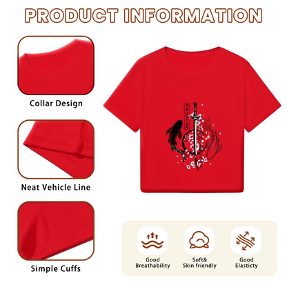 Koi Samurai Sakura Japanese Art Red Crop Tee