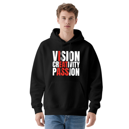 Vision Creativity Passion Slogan Gray Hoodie, Inspiring Soft Unisex Comfort Top