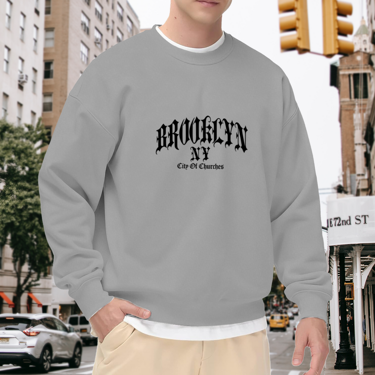 Gothic Brooklyn NY City Letter Crewneck Sweatshirt