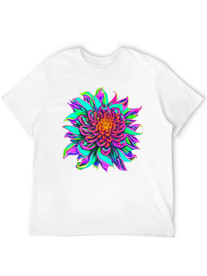 Vibrant Floral Graphic Black T-Shirt