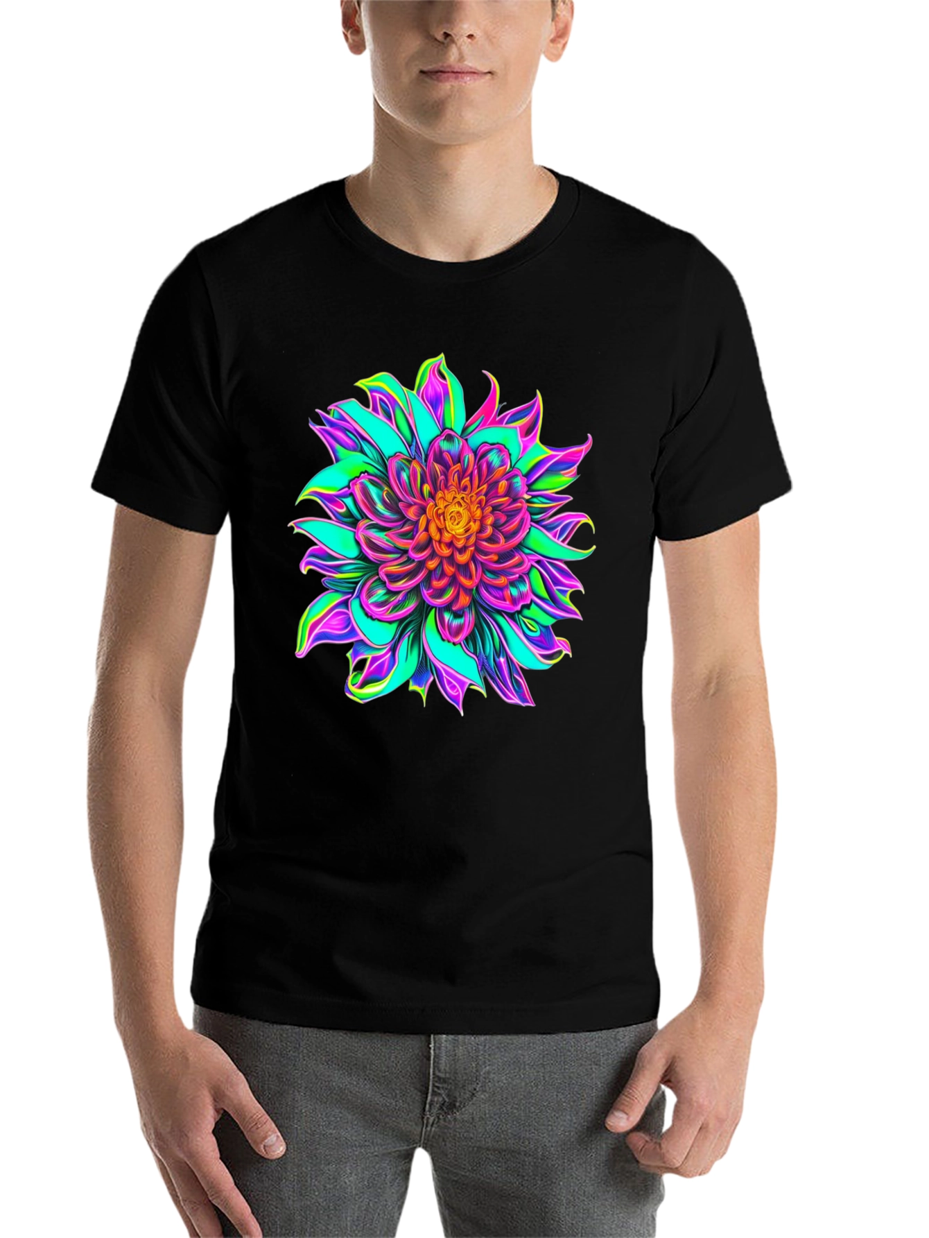 Vibrant Floral Graphic Black T-Shirt