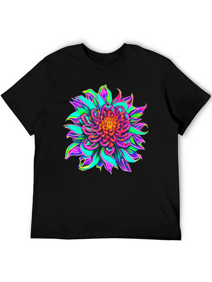 Vibrant Floral Graphic Black T-Shirt