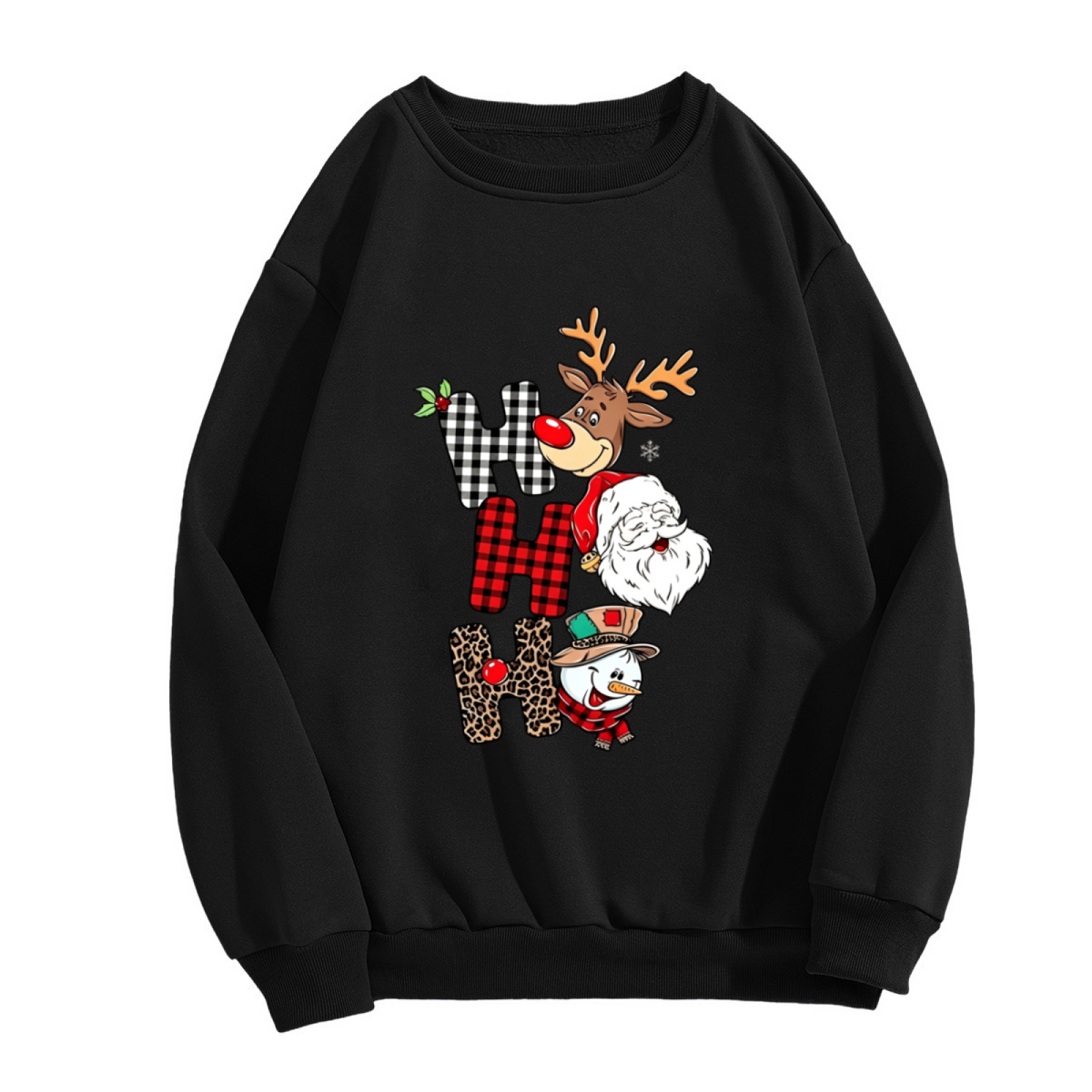 Ho Ho Ho Plaid Leopard Santa Reindeer Snowman Christmas Crewneck Sweatshirt