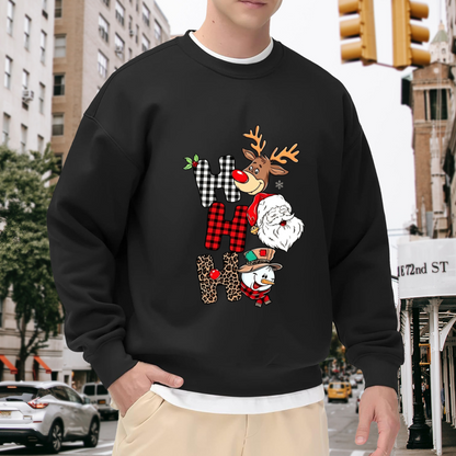 Ho Ho Ho Plaid Leopard Santa Reindeer Snowman Christmas Crewneck Sweatshirt