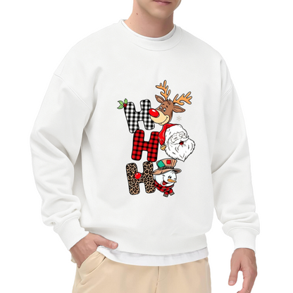 Ho Ho Ho Plaid Leopard Santa Reindeer Snowman Christmas Crewneck Sweatshirt