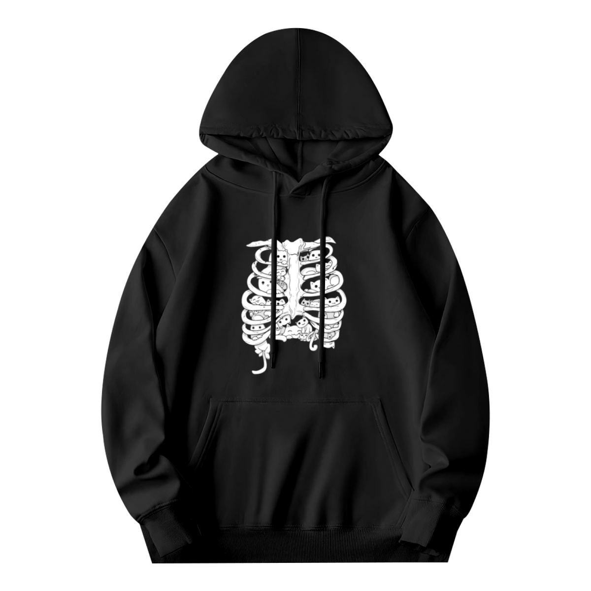 Gothic Skeleton Cat Rib Cage Hoodie, Comfort Dark Style Pullover